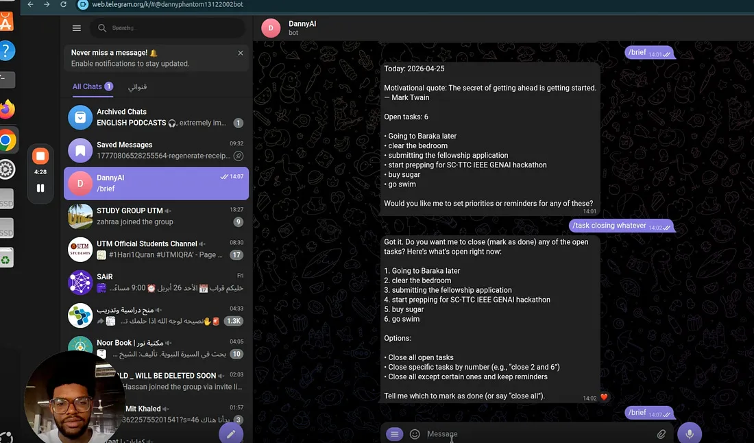 Mohamed’s OpenClaw agent daily briefing in Telegram